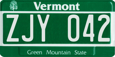VT license plate ZJY042