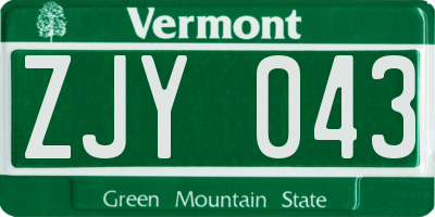 VT license plate ZJY043