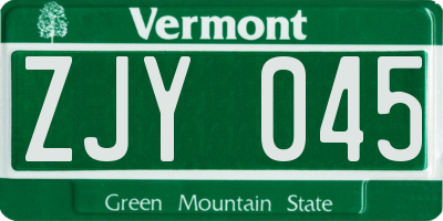 VT license plate ZJY045