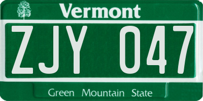 VT license plate ZJY047