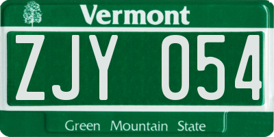 VT license plate ZJY054