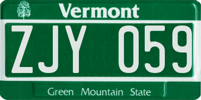 VT license plate ZJY059