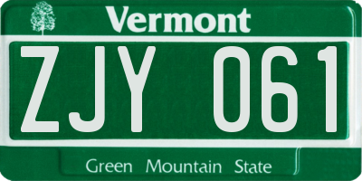 VT license plate ZJY061