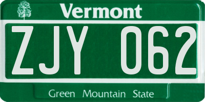 VT license plate ZJY062