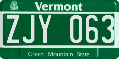 VT license plate ZJY063