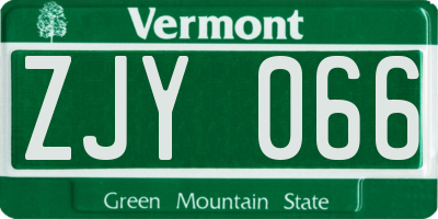 VT license plate ZJY066