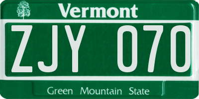 VT license plate ZJY070