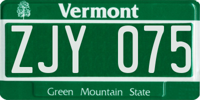 VT license plate ZJY075
