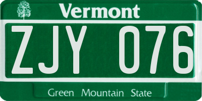 VT license plate ZJY076