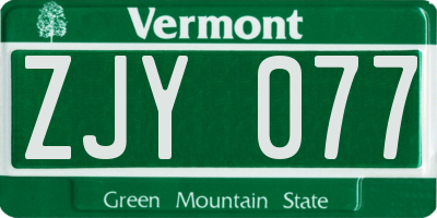 VT license plate ZJY077