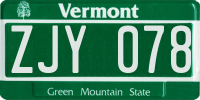 VT license plate ZJY078