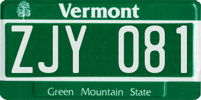 VT license plate ZJY081