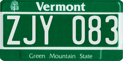 VT license plate ZJY083