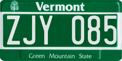VT license plate ZJY085