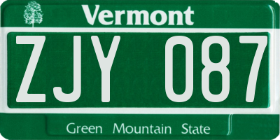 VT license plate ZJY087