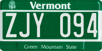 VT license plate ZJY094