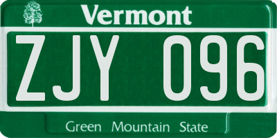 VT license plate ZJY096