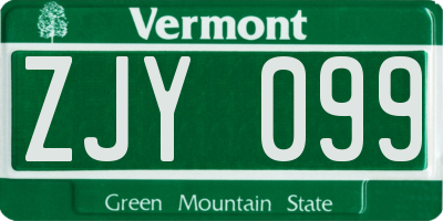 VT license plate ZJY099