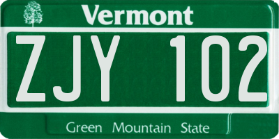 VT license plate ZJY102