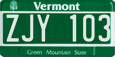 VT license plate ZJY103