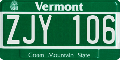 VT license plate ZJY106