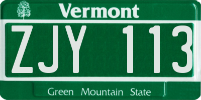 VT license plate ZJY113