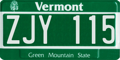 VT license plate ZJY115