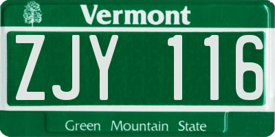 VT license plate ZJY116