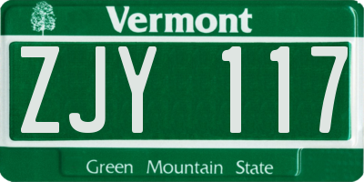 VT license plate ZJY117
