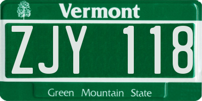 VT license plate ZJY118
