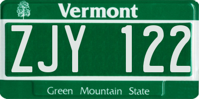 VT license plate ZJY122