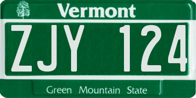 VT license plate ZJY124