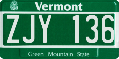 VT license plate ZJY136