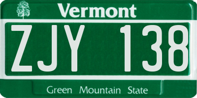 VT license plate ZJY138