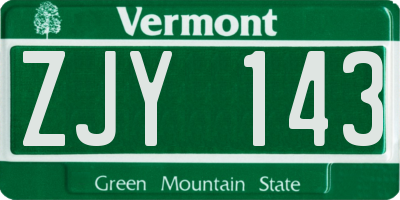 VT license plate ZJY143