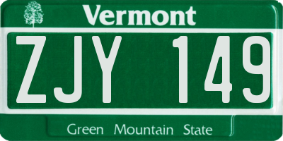 VT license plate ZJY149