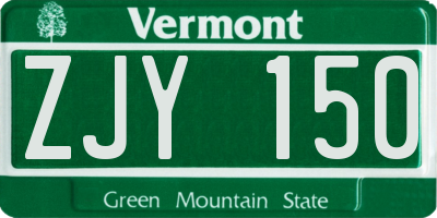 VT license plate ZJY150