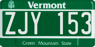 VT license plate ZJY153