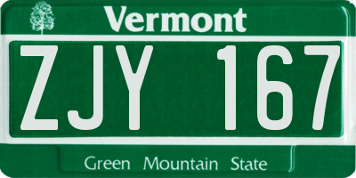 VT license plate ZJY167