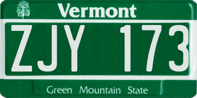 VT license plate ZJY173