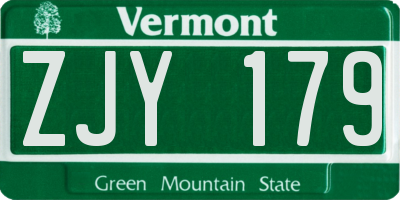 VT license plate ZJY179