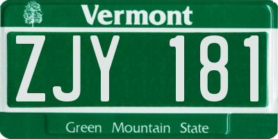 VT license plate ZJY181