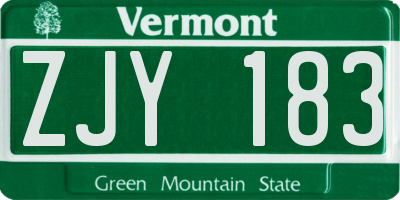 VT license plate ZJY183