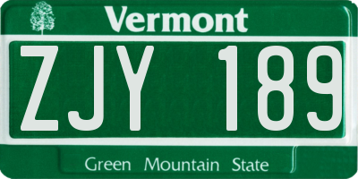 VT license plate ZJY189