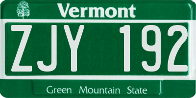 VT license plate ZJY192