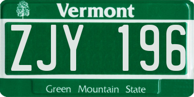 VT license plate ZJY196