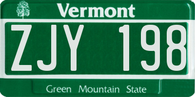 VT license plate ZJY198