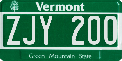 VT license plate ZJY200