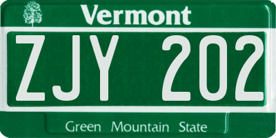 VT license plate ZJY202