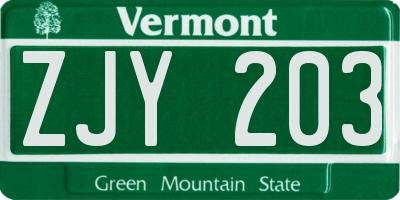 VT license plate ZJY203